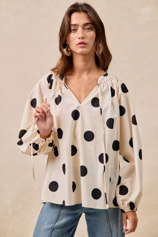 Polka Dot Exaggerated Balloon Sleeves Blouse  🤍🖤 at In Style Chics Boutique 