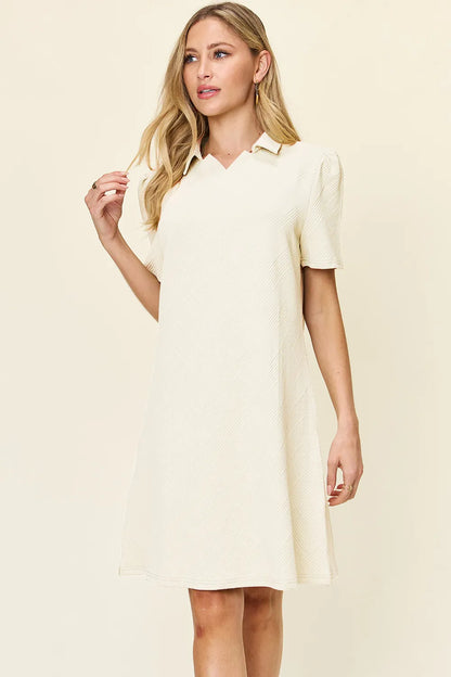 Short Sleeve Dress, Textured Collared Neck - In Style Chics Boutique Women's Juniors Plus Size Clothes 