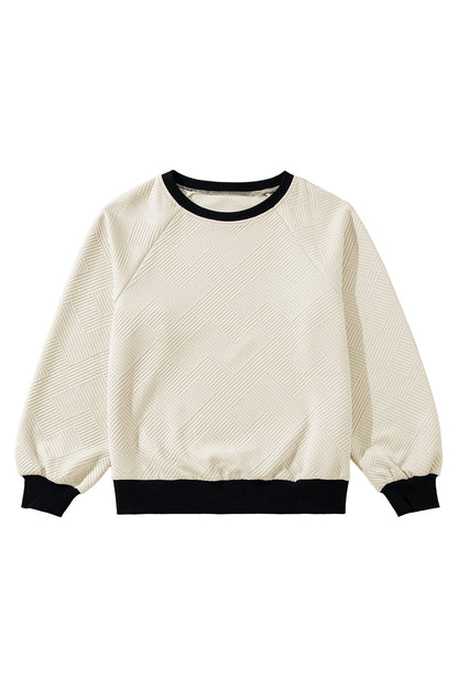 Jet Stream Textured Contrast Trim Raglan Sleeve Top