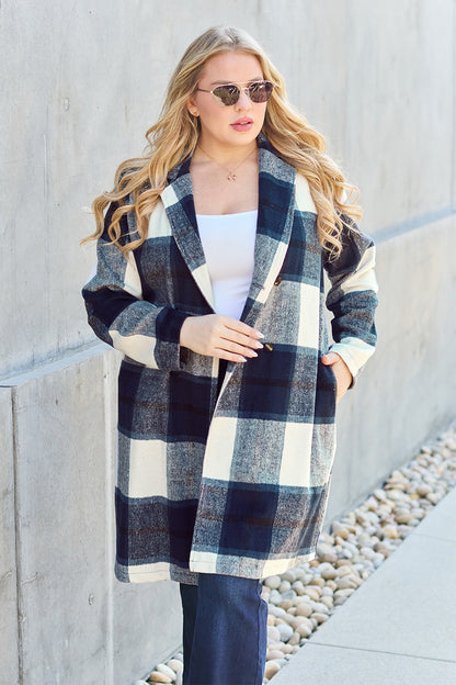 Double Take Full Size Plaid Button Up Lapel Collar Coat - In Style Chics Boutique LLC