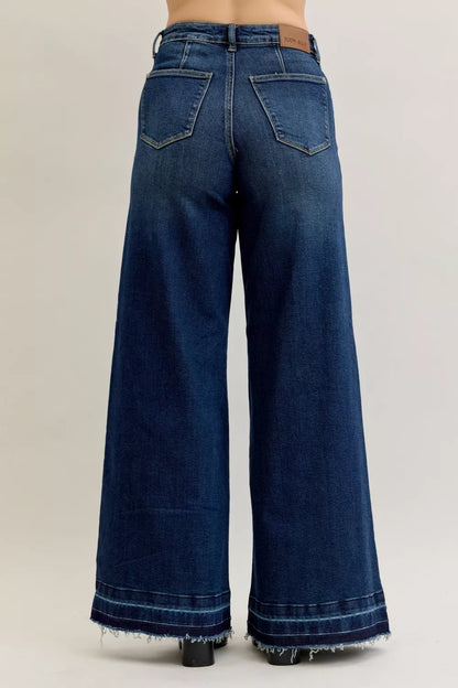 Shop Judy Blue High Waist Palazzo Jeans with Front Patch Pockets at In Style Chics Boutique