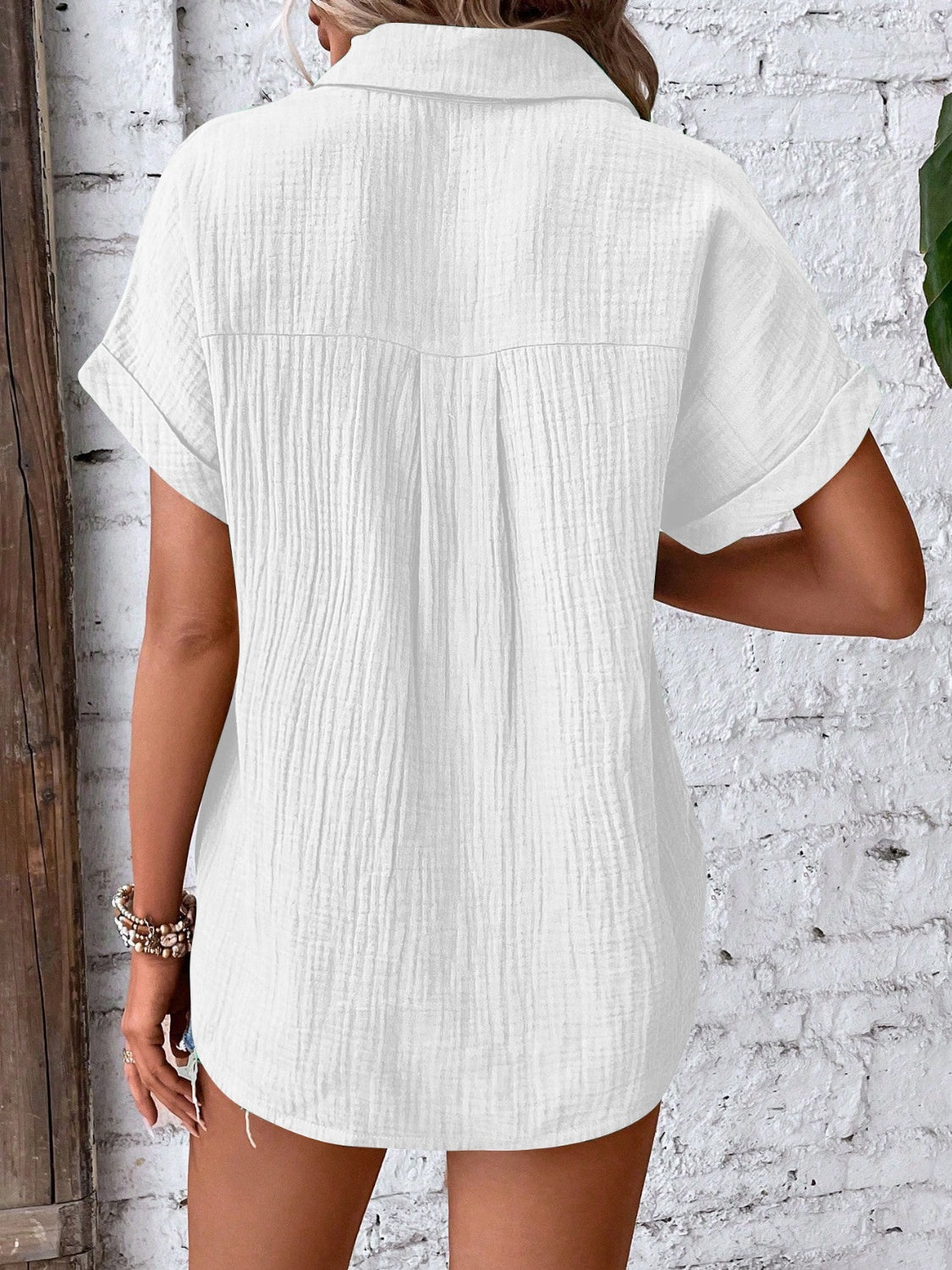 Textured Button Short Sleeve Shirt More Colors! - In Style Chics Boutique LLC