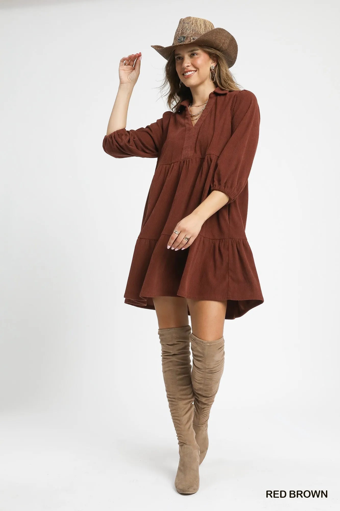 Tiered Corduroy Mini Dress with Balloon Sleeves at In Style Chics Boutique 