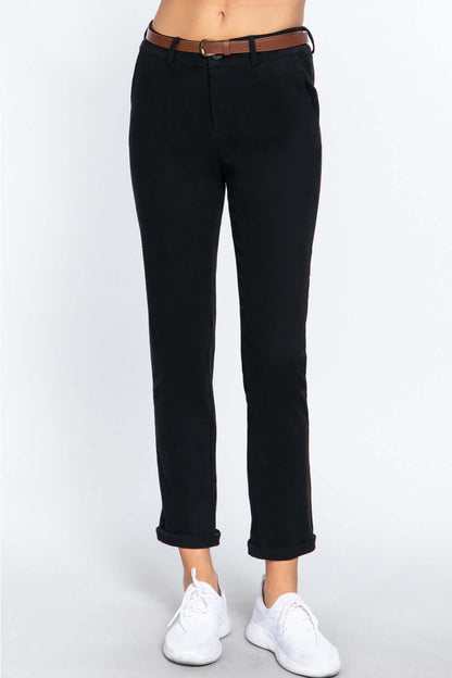 ACTIVE BASIC Cotton-Span Twill Straight Pants - In Style Chics Boutique LLC