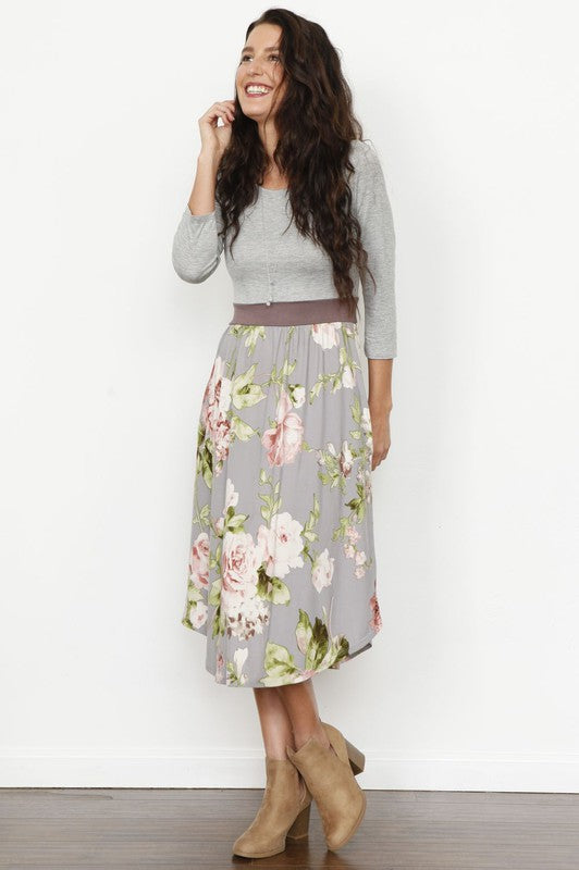 Floral Band Midi Dress - Made in USA - In Style Chics Boutique LLC