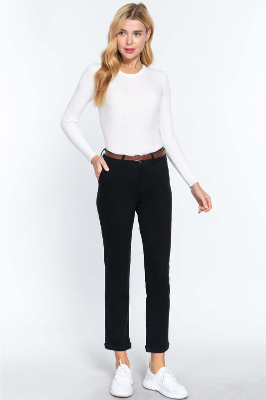 ACTIVE BASIC Cotton-Span Twill Straight Pants - In Style Chics Boutique LLC