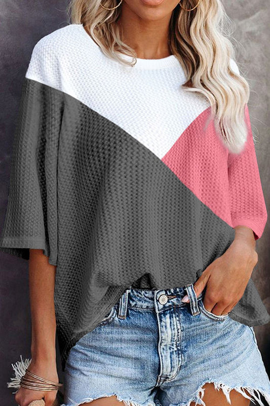 Color Block Round Neck Half Sleeve Top - In Style Chics Boutique LLC