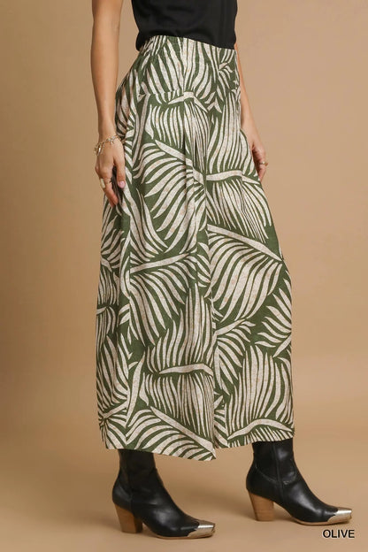 Palm Leaf Print Wide Leg Culotte Pants at In Style Chics Boutique at In Style Chics Boutique 