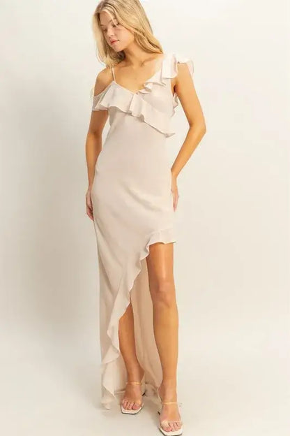 Chiffon Ruffle Trim Midi Dress - In Style Chics Boutique 