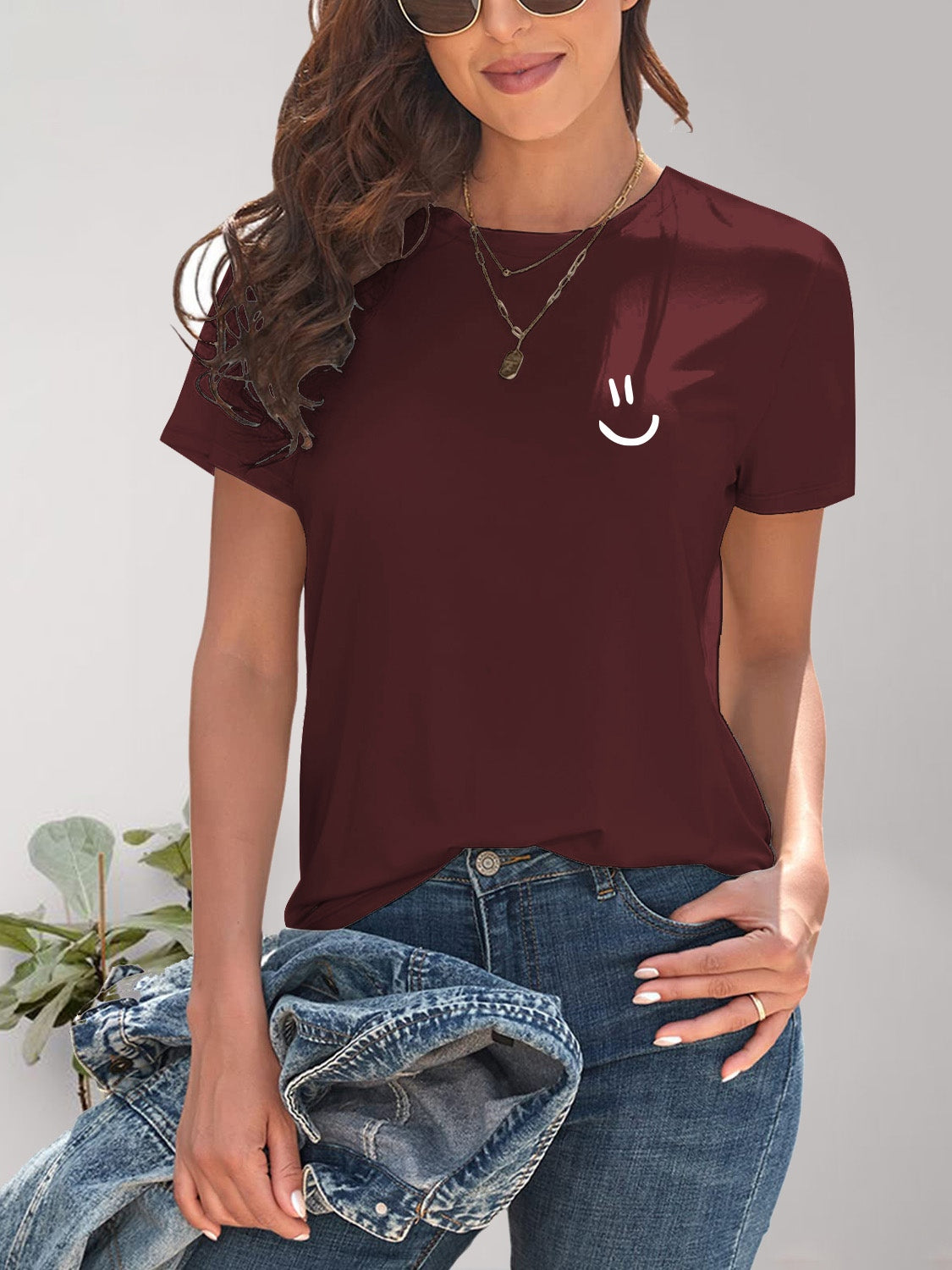 Smile Graphic Round Neck Short Sleeve T-Shirt - In Style Chics Boutique LLC