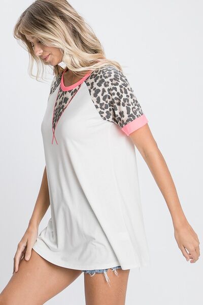 Women's Leopard Round Neck Short Sleeve T-Shirt - In Style Chics Boutique Online Clothing 