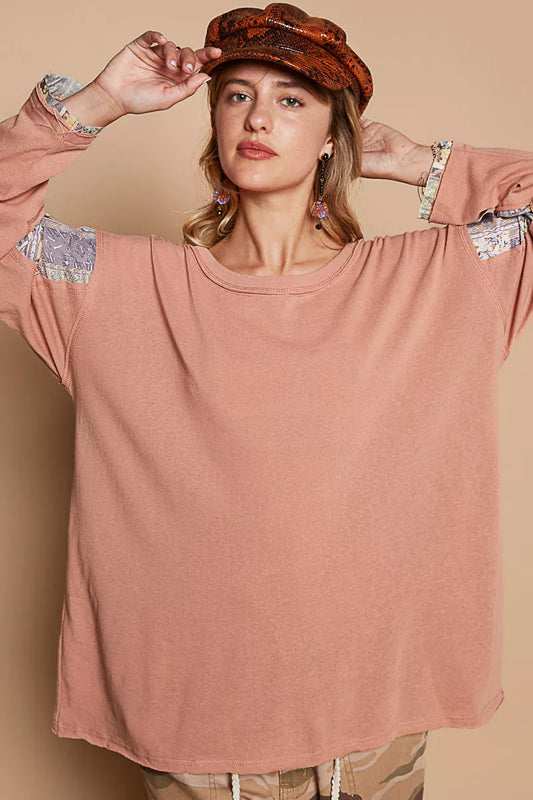 Round Neck Long Sleeve Roomy Fit Top with Stitch Detail at In Style Chics Boutique 