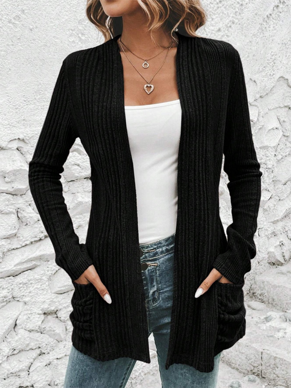 Pocketed Open Front Long Sleeve Cardigan - In Style Chics Boutique LLC