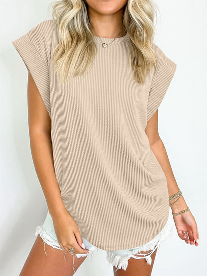 Textured Round Neck Cap Sleeve Blouse - More Colors! - In Style Chics Boutique LLC