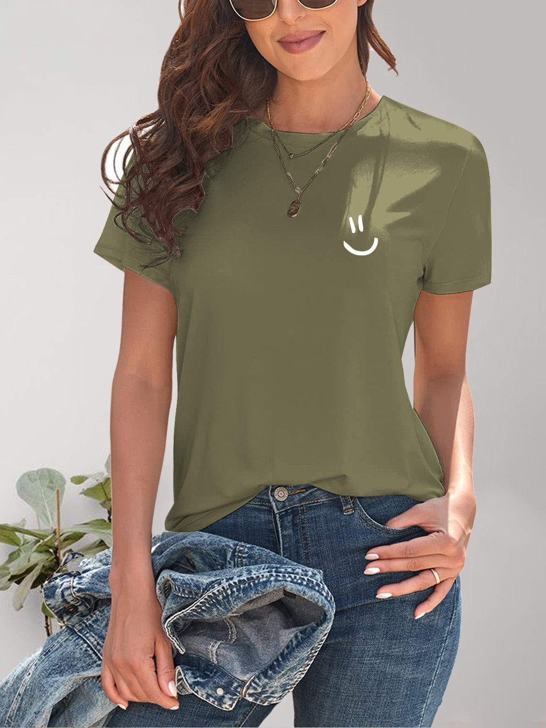 Smile Graphic Round Neck Short Sleeve T-Shirt - In Style Chics Boutique LLC