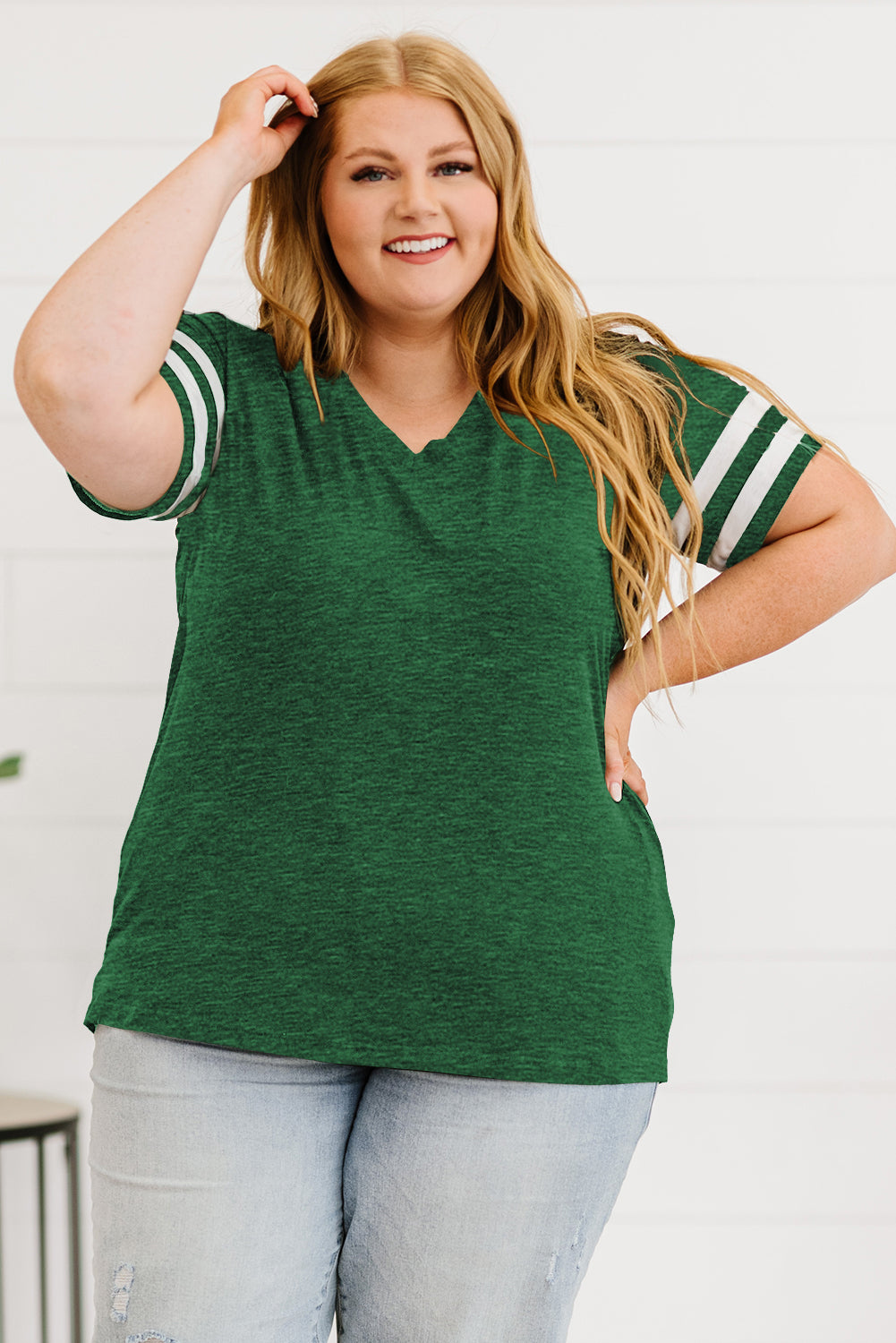 Plus Size Striped V-Neck Tee Shirt More Colors! - In Style Chics Boutique LLC