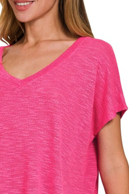 Crop Top, Hacci Slub V-neck Drop Shoulder - In Style Chics Boutique Cute Clothes Online 