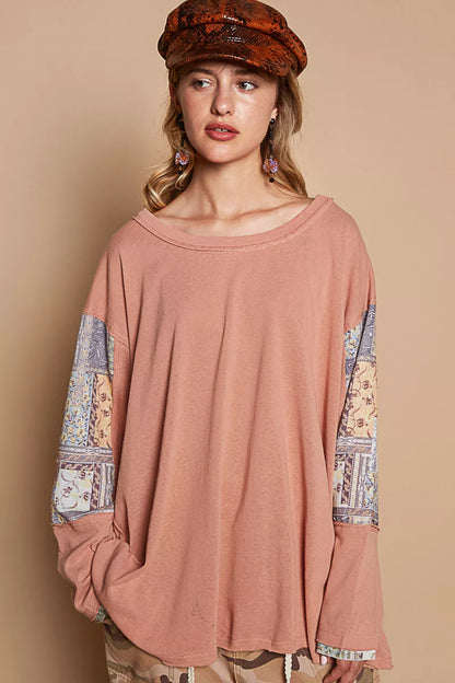 Round Neck Long Sleeve Roomy Fit Top with Stitch Detail at In Style Chics Boutique 
