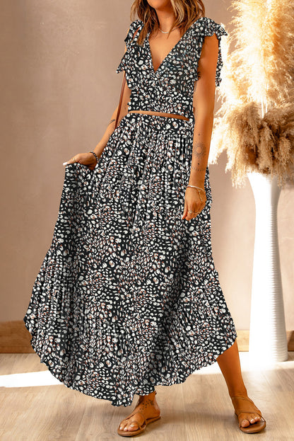 Printed Tie Back Cropped Top and Maxi Skirt Set - More Options! - In Style Chics Boutique LLC