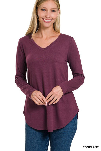 Long Sleeve V-Neck Round Hem Top - In Style Chics Boutique LLC