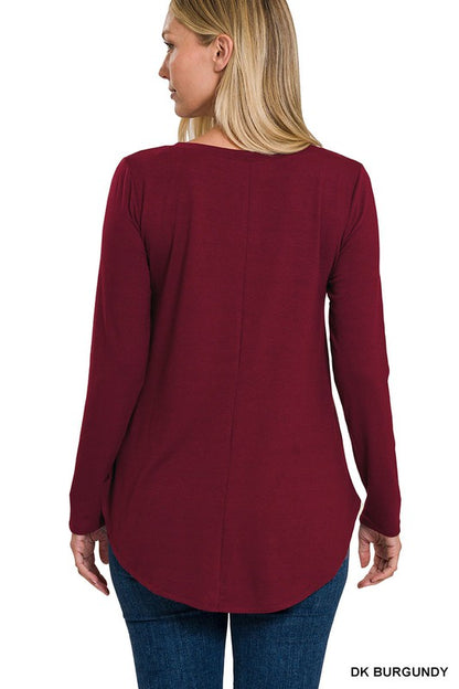 Long Sleeve V-Neck Round Hem Top - In Style Chics Boutique LLC