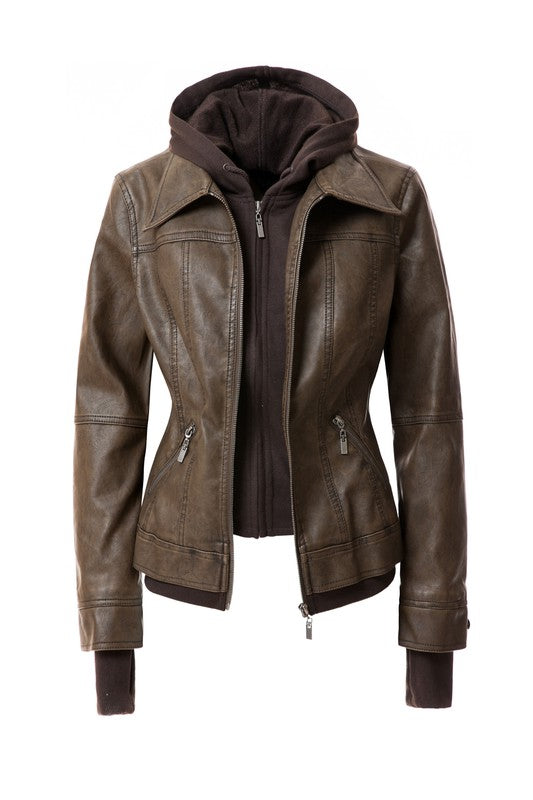 Women's Hood PU Leather Jacket - In Style Chics Boutique LLC