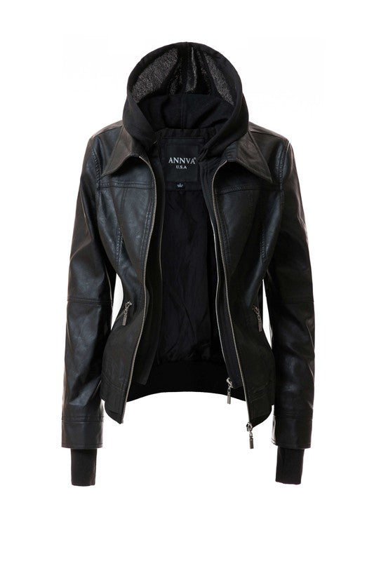 Women's Hood PU Leather Jacket - In Style Chics Boutique LLC