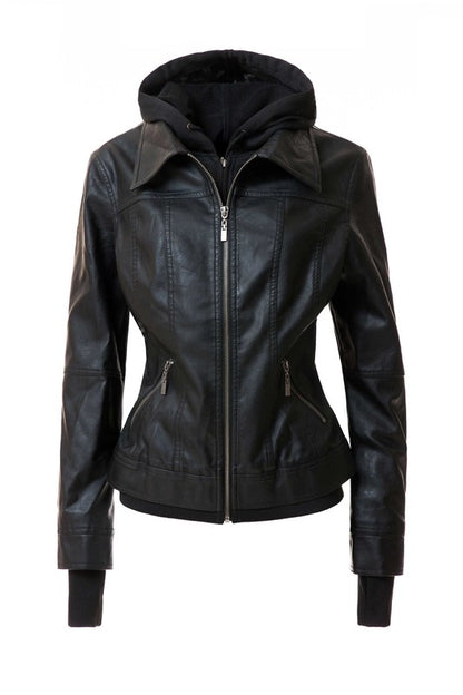 Women's Hood PU Leather Jacket - In Style Chics Boutique LLC