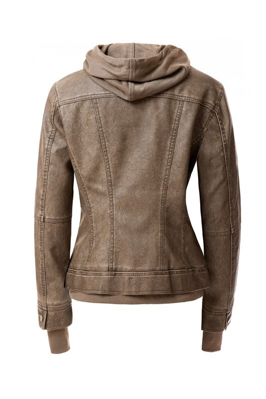 Women's Hood PU Leather Jacket - In Style Chics Boutique LLC