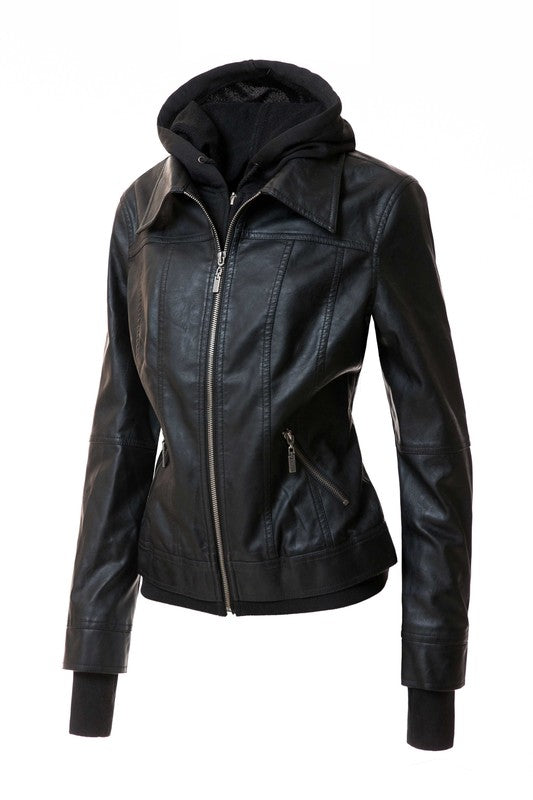 Women's Hood PU Leather Jacket - In Style Chics Boutique LLC