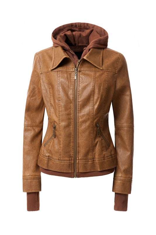 Women's Hood PU Leather Jacket - In Style Chics Boutique LLC