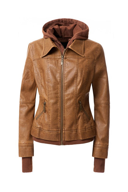 Women's Hood PU Leather Jacket - In Style Chics Boutique LLC