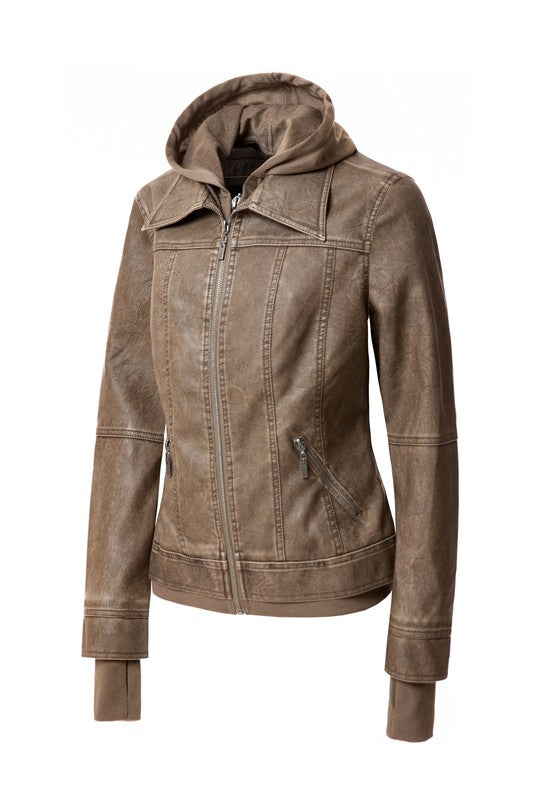 Women's Hood PU Leather Jacket - In Style Chics Boutique LLC