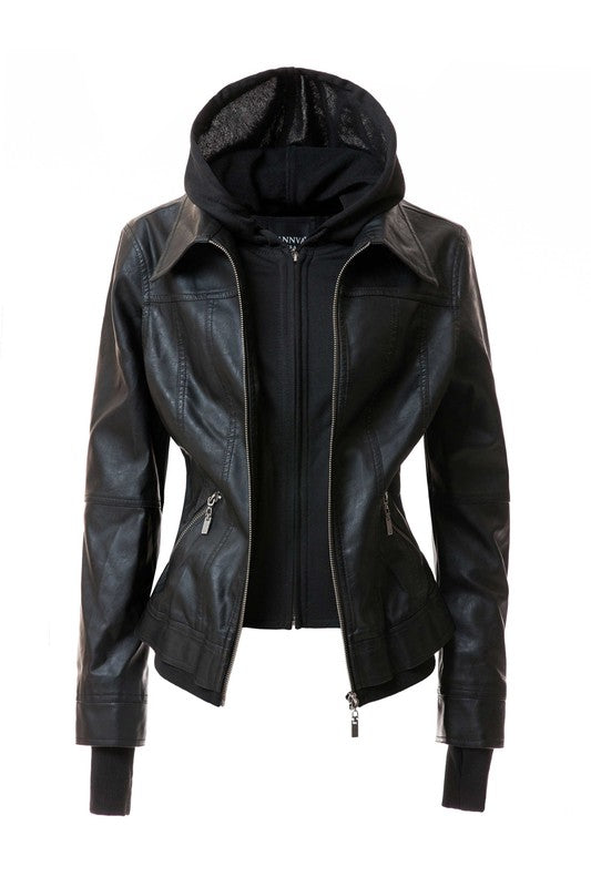 Women's Hood PU Leather Jacket - In Style Chics Boutique LLC