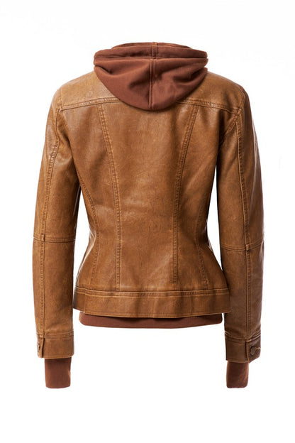 Women's Hood PU Leather Jacket - In Style Chics Boutique LLC