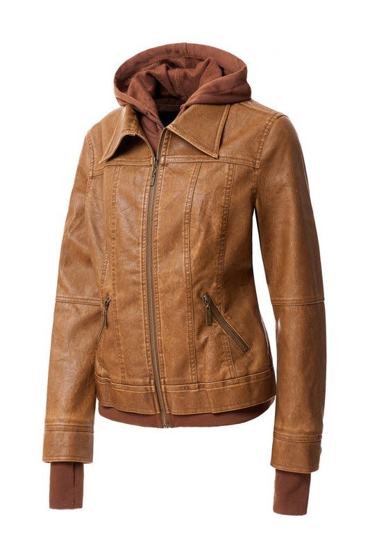 Women's Hood PU Leather Jacket - In Style Chics Boutique LLC