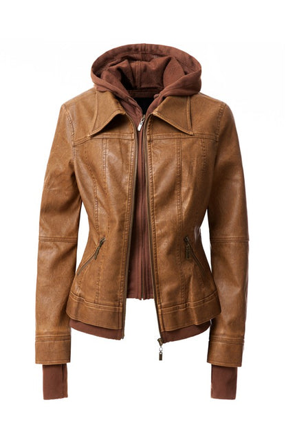 Women's Hood PU Leather Jacket - In Style Chics Boutique LLC