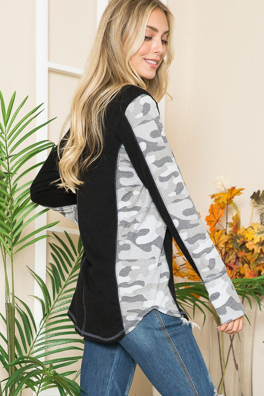 Leopard Print Contrast Thumbhole Knit