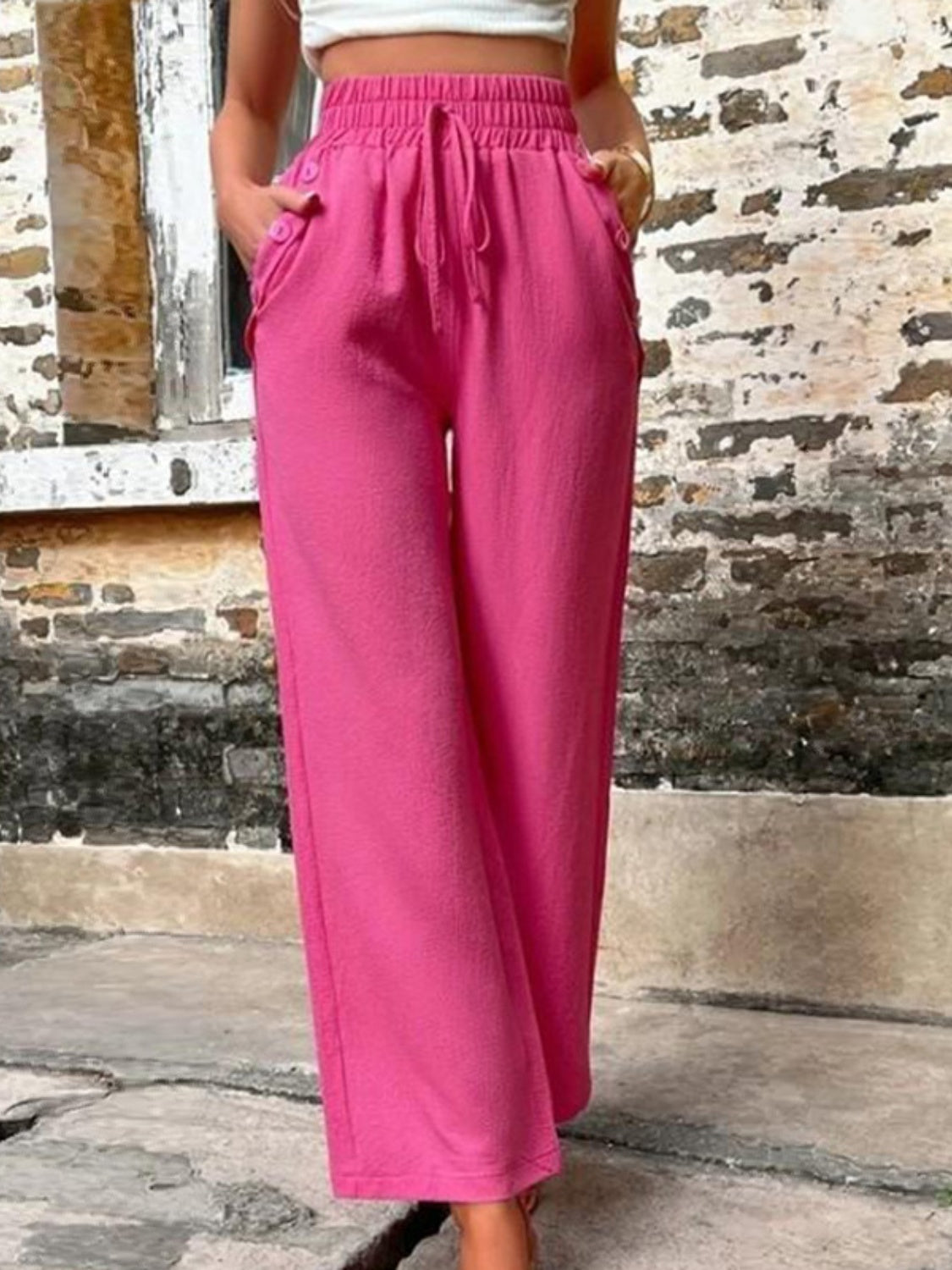 Tied High Waist Wide Leg Pants with Pockets - In Style Chics Boutique LLC