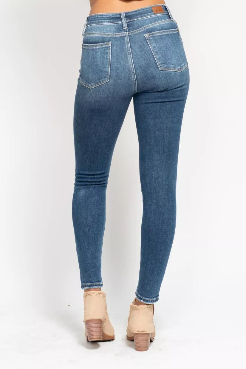 Judy Blue High Rise Button Fly Skinny Jeans at In Style Chics Boutique plus size jeans 