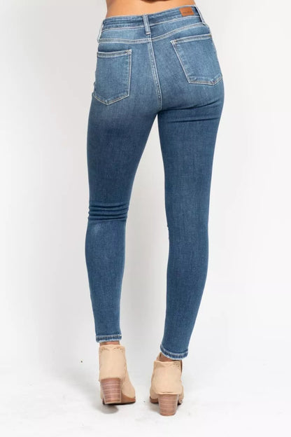 Judy Blue High Rise Button Fly Skinny Jeans at In Style Chics Boutique plus size jeans 