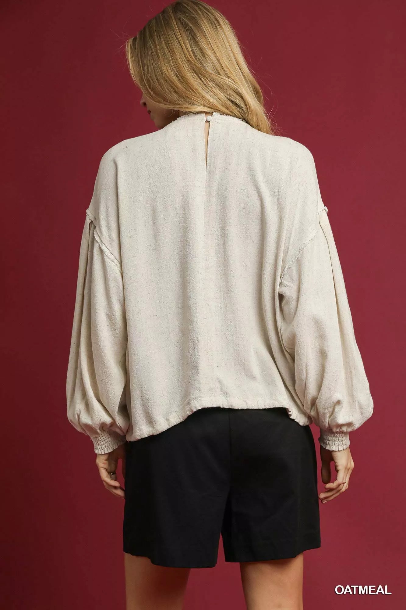 Linen Long Sleeve Top with Drawstring at In Style Chics Boutique