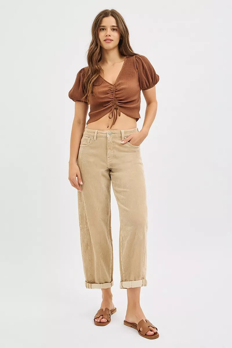 RISEN High Rise Crop Barrel Corduroy Pants at In Style Chics Boutique 