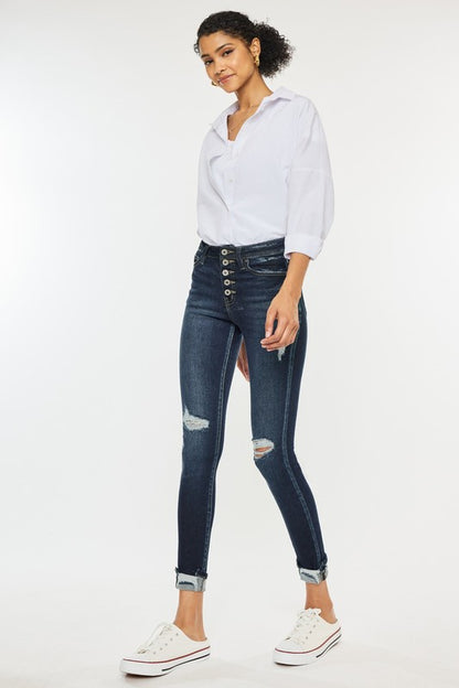 High Rise Button Down Cuffed Ankle Skinny Jeans - In Style Chics Boutique LLC