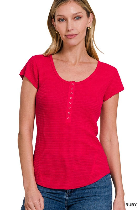 Baby Waffle Snap Button Cap Sleeve Top - In Style Chics Boutique LLC