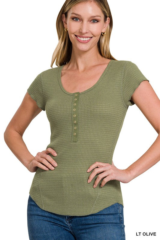 Baby Waffle Snap Button Cap Sleeve Top - In Style Chics Boutique LLC