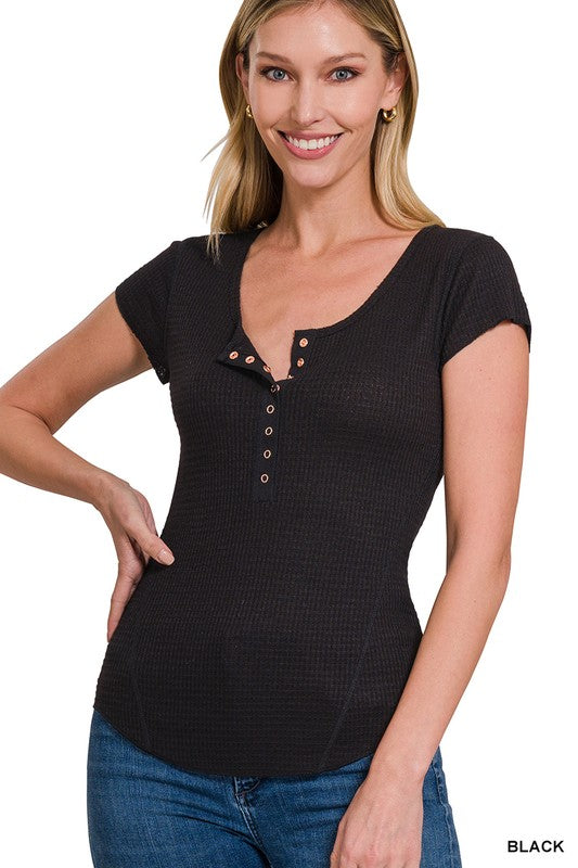 Baby Waffle Snap Button Cap Sleeve Top - In Style Chics Boutique LLC