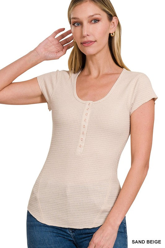 Baby Waffle Snap Button Cap Sleeve Top - In Style Chics Boutique LLC