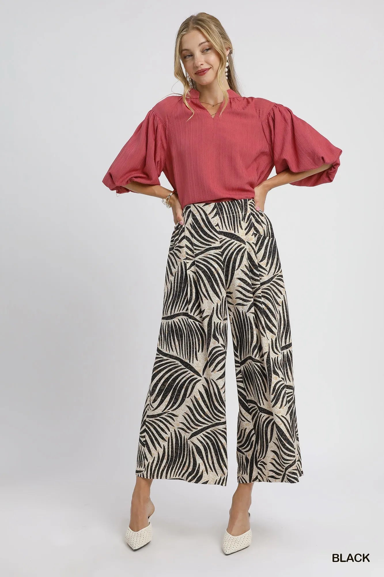 Palm Leaf Print Wide Leg Culotte Pants at In Style Chics Boutique at In Style Chics Boutique 