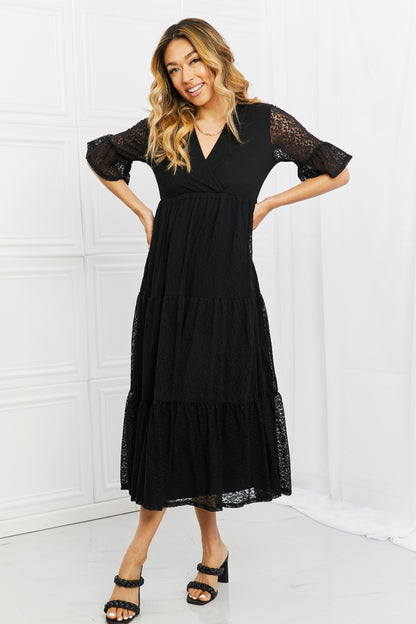 Black Lace Dress, Midi Tiered - Made in USA - In Style Chics Boutique Women's Clothes Plus Size 